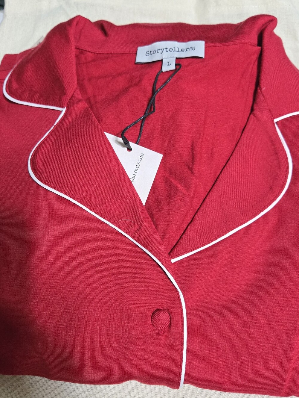 Storyteller Size L 2-pc L/Sleeve Red Pajama Set, White Piping, Quote Tote Bag - Picture 8 of 11